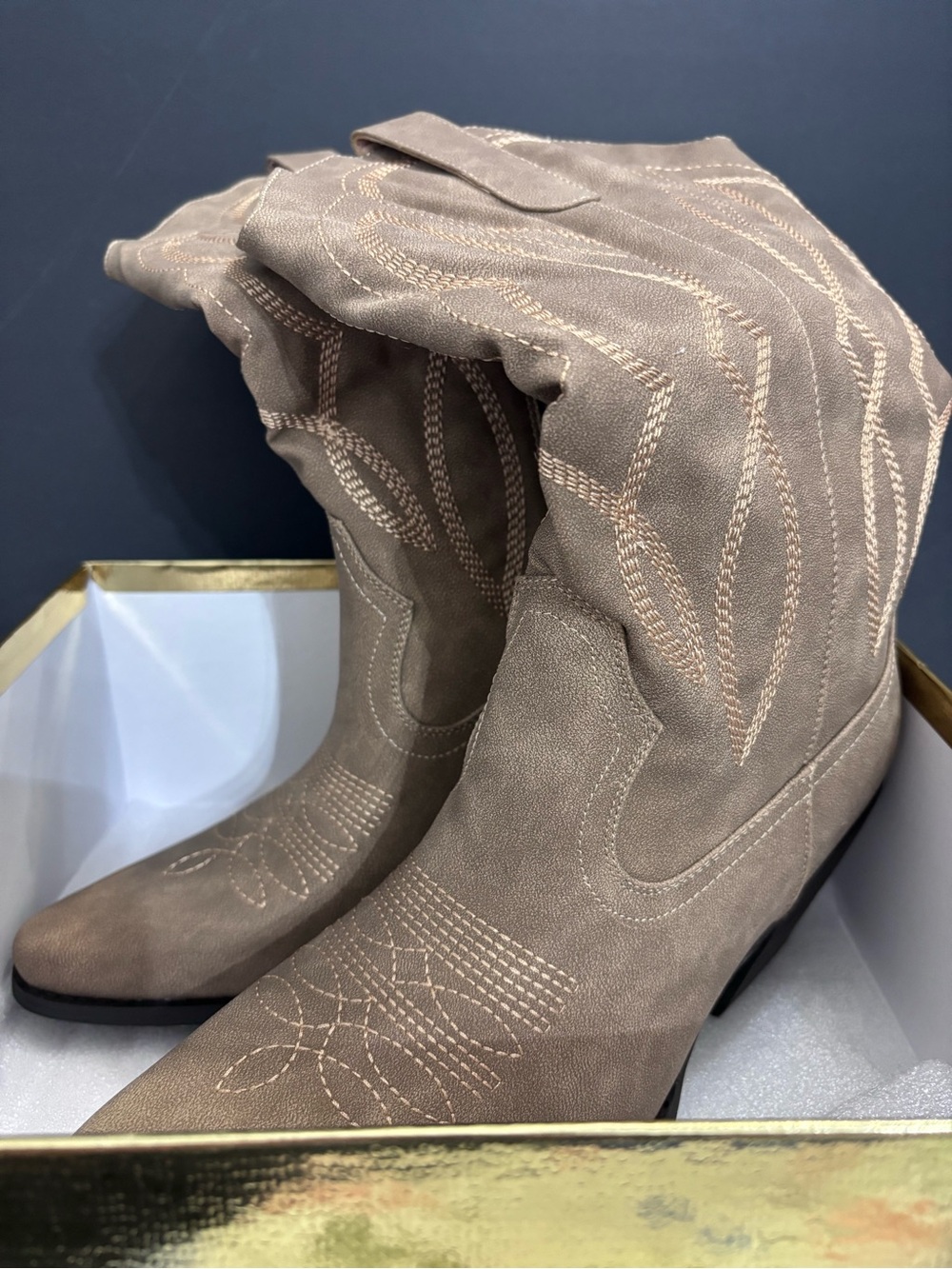 Taupe Western Embroidered Women's Boots - Brand Unknown